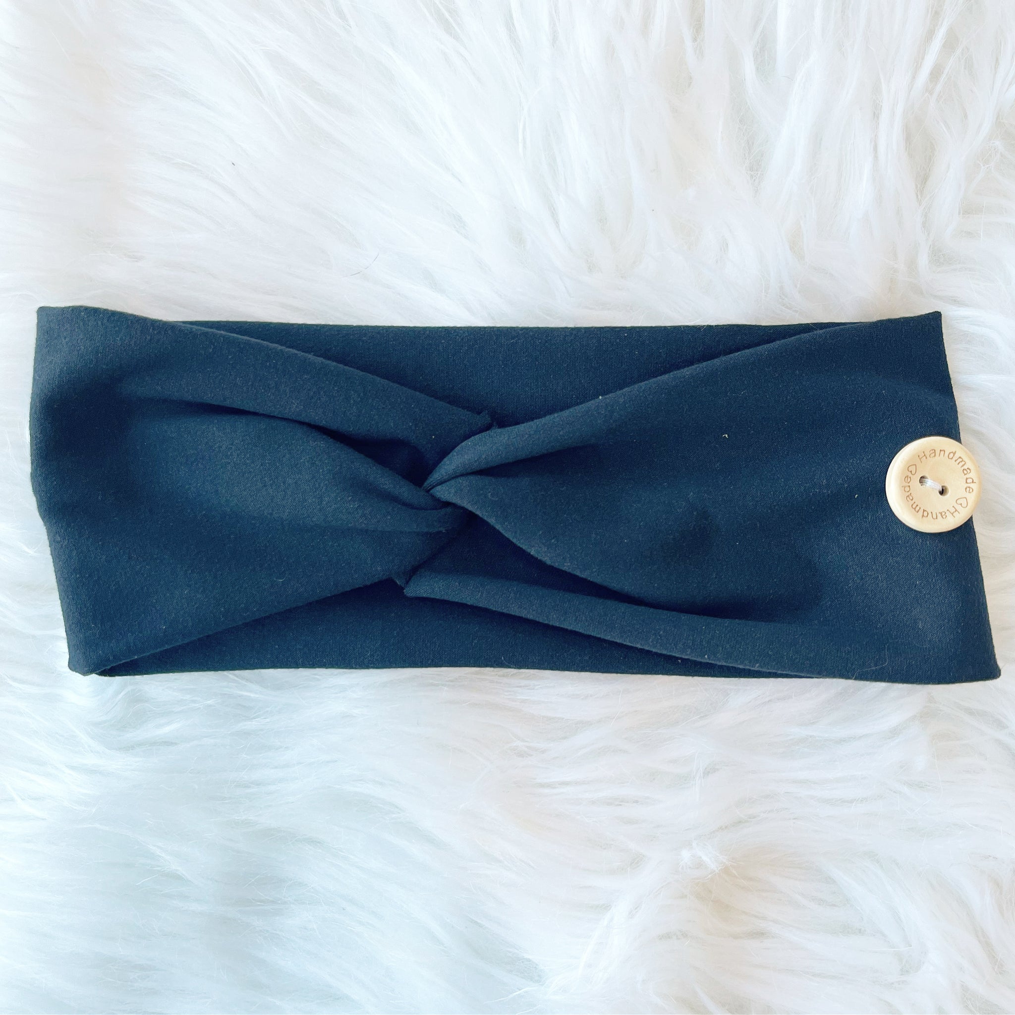 Knotted Button Headband- Navy