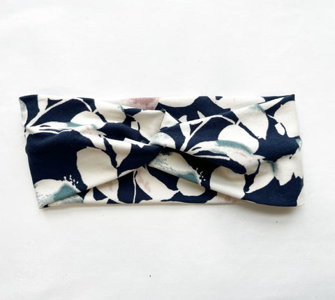 Knotted Headband- Navy Floral
