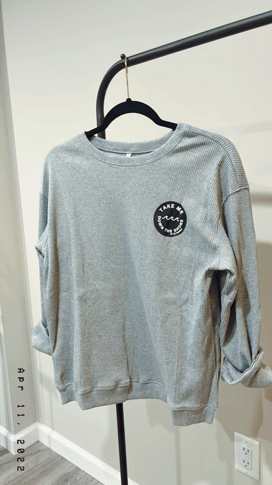 Womens Corded Crewneck- Grey