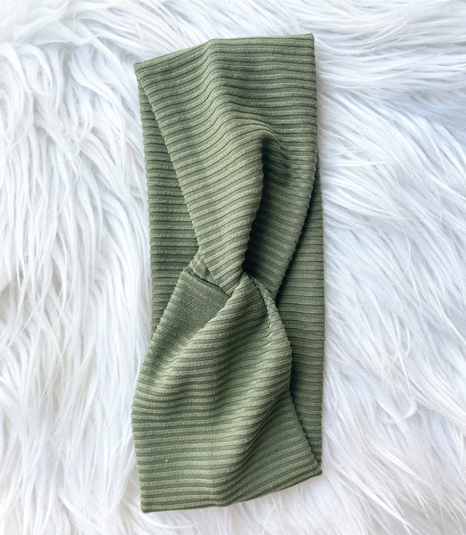 Knotted Ribbed Headband-Olive