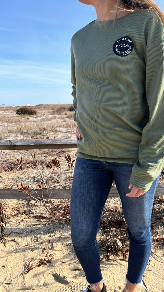 Corded Crewneck- NEW Olive