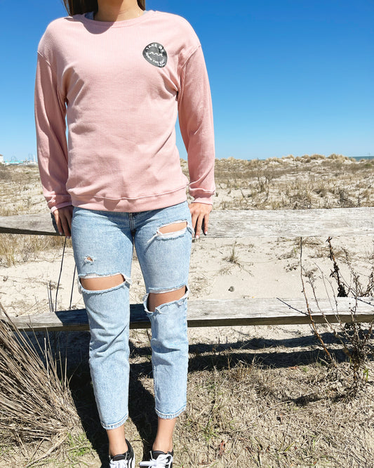 Womens Corded Crewneck- Light Pink